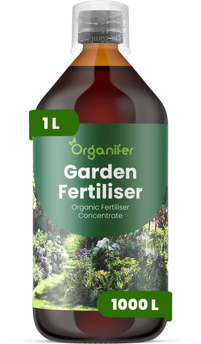 Vloeibare Meststof Voor Tuin 1 L Voor 1000 L - Npk 2-1-8 - Ondersteunt Vitale Groei Van Rozen - Heesters - Vaste Planten - Bloembollen En Gemengde Borders - Verbetert Weerbaarheid Bij Snoei - Verbetert Bloeiduur - Bloemgrootte - Organifer