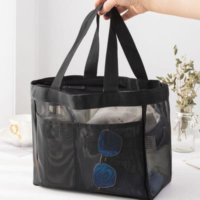 Sac de Rangement Maquillage Creux Grande Capacité Femmes Sac à Bandoulière Multifonctionnel en Maille Sac de Voyage Transparent Sacs de Plage