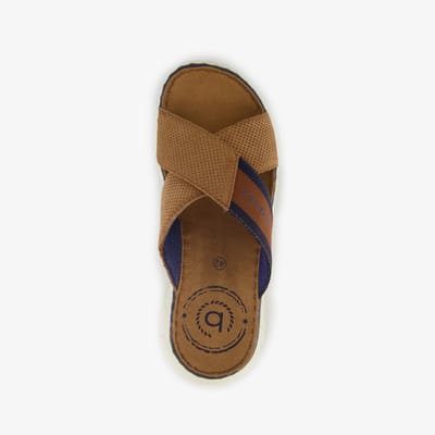 Bugatti leren heren slippers cognac blauw - Maat 41