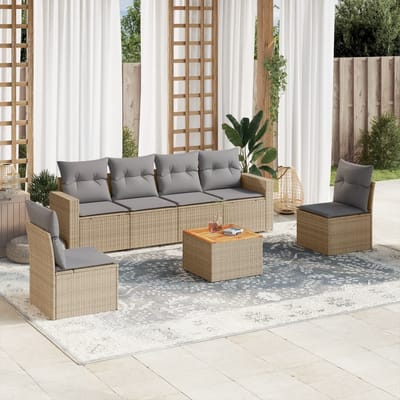 vidaXL - 7-delige - Loungeset - met - kussens - poly - rattan - beige
