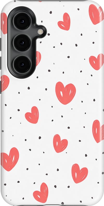 Tough Hoesje met Hartjes Samsung Galaxy S24 | Little Love Tough Case Geschikt voor Mag | Hartjes Print Backcover Samsung Galaxy S24 Cherry Hearts
