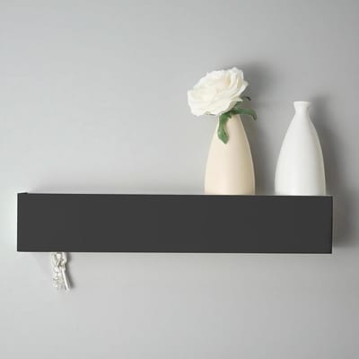 Moderne Sleutelhanger met Metalen Plank, 43.5 cm, Wandmeubel voor Hal, Slaapkamer en Woonkamer, Zwart, Sleutelorganizer en Decoratie