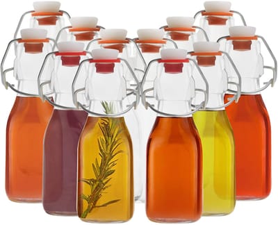Dailygoods- Beugelfles 100 ml - Set van 12 - Luchtdichte Sluiting - Glazen Flessen - Voor Dranken/Brouwen - Hoogte 13 cm - Preserveerfles