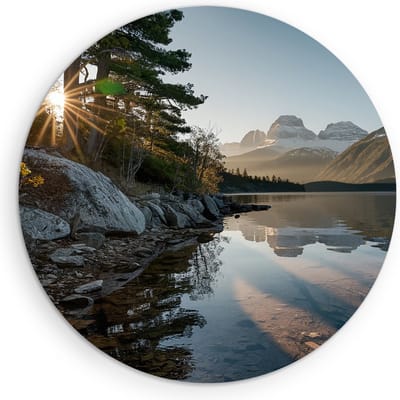 Saammp Muurcirkel Hout - Water tussen de bergen- Landschap - Natuur - Ø 90 - Wandcirkel - Wanddecoratie Cirkel - Muurdecoratie Woonkamer - Slaapkamer decoratie - Rond Schilderij