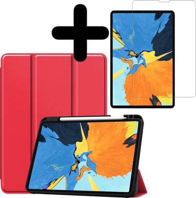 Hoes - Geschikt voor Apple iPad Pro (2020) - 11 inch - Met Screenprotector - Trifold Bookcase - Hard Cover Case - Met Uitsparing Geschikt voor Apple Pencil - Hardcover Book - Tablet Hoesje - Rood