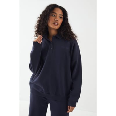 Dames DSGN Studio Geborduurd Sweatshirt met Kraag | Marineblauw | Maat: XS