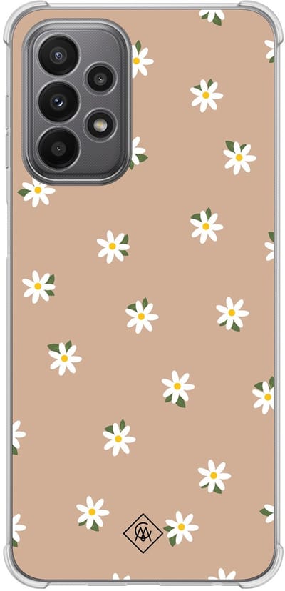Casimoda® hoesje - Geschikt voor Samsung Galaxy A23 - Sweet Daisies - Shockproof case - Extra sterk - Siliconen/TPU - Bruin/beige, Transparant
