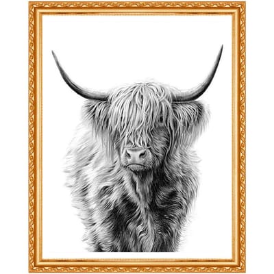 5d bricolage diamant broderie  noir blanc vache Highland  peinture diamant rond complet point de croix Animal 20X30CM gray
