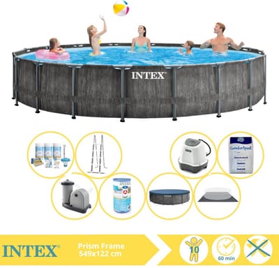 Intex Prism Frame Greywood Zwembad - Opzetzwembad - 549x122 cm - Inclusief Filter, Zoutsysteem en Zout