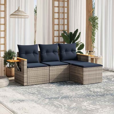 vidaXL - 4-delige - Loungeset - met - kussens - poly - rattan - grijs