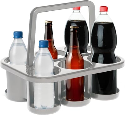 Novaliv Flessendrager 6 Flessen - Stabiele Houding - Drankenmand Kunststof, Stapelbaar, 32x23x28cm Zilver - Ideaal voor Keuken & Kelder - Drankenmand Bierdrager Drankendrager Flessendoos