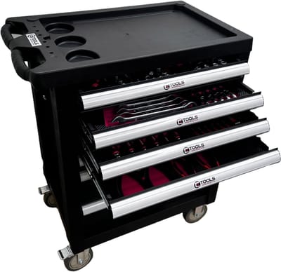 E-Tools® | economy line Gevulde gereedschapswagen | 154-delig | Zwart