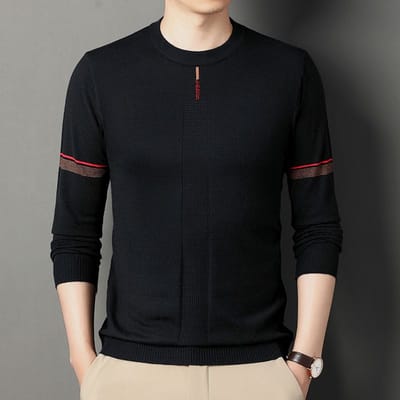 Pull Tricoté Homme Manches Longues Fin Col Rond Base Décontracté 4XL noir