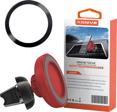 Xssive Telefoonhouder Auto Ventilatie - Geschikt voor MagSafe Autohouder - GSM Houder Auto Magneet - Ventilatierooster - Telefoonhouders Auto Magnetisch - Rood