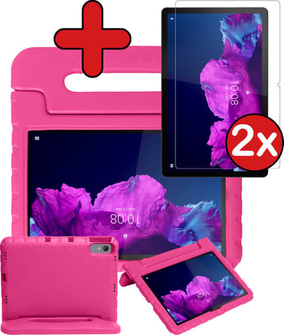 Hoesje - Geschikt voor Lenovo Tab P11 - Met 2x Screenprotector - Kinderhoes - Shockproof Bumper - Kidsproof Case - Tablethoes - Kinder Hoes Cover - Roze