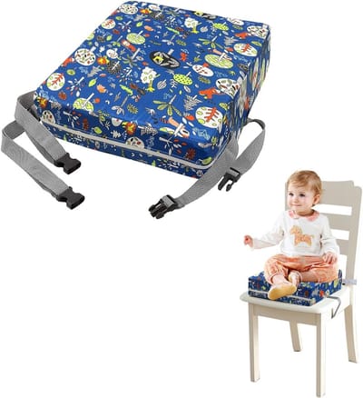 Verhoogde Kinderstoel Kussen 10 cm - Veilig en Draagbaar Kinderzitje met 2 Veilige Riemen en Antislip Ontwerp in Kleurrijke Bosstijl