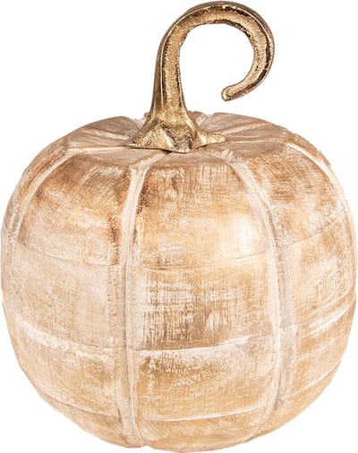 Clayre & Eef Decoratie Pompoen 21 cm Goudkleurig Hout Herfst decoratie