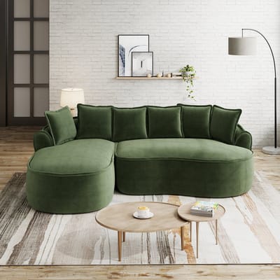 DESMIU Hoekbank 252 x 164 cm - Modulaire 3-Zits Met Chaiselongue En Brede Armleuningen - Voor Woonkamer - Chenille Groen