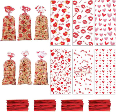 Heldere hartvormige zakken voor koekjes - 120 stuks - Resealable snoepzakken voor Valentijnsdag, traktaties en kleine geschenken