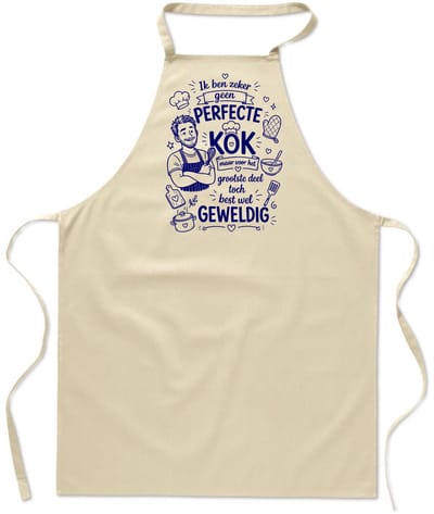 Basics - Unisex Schort - kookschort - keukenschort - BBQ schort - 65 x 90 cm - 100% katoen - geen perfecte kok - man - ecru / kaki