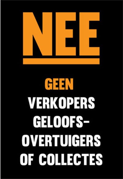 Geen deurverkoop sticker - Geen verkopers aan de deur - Geen collectanten - Geen geloofsovertuigers - Deursticker - Geen colportage Zwart