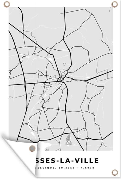 Muurdecoratie Stadskaart – Plattegrond – België – Zwart Wit – Fosses la Ville – Kaart - 120x180 cm - Tuinposter - Tuindoek