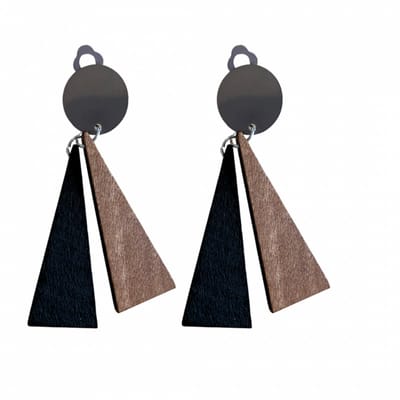Clip oorbellen -Saheli -duo- bruin -zwart -hout-geen gaatje- Charme Bijoux