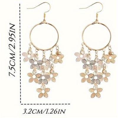1 Paire d'Élégantes Boucles d'Oreilles Pendantes Bohèmes à Franges Florales, Convient Pour les Occasions Quotidiennes et de Mariage, Convient à Toutes les Saisons beige