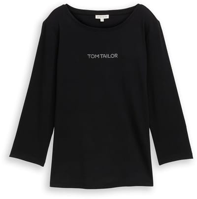 Tom Tailor - Slim fit shirt met lange mouwen en glitterlogo - Maat XS - deep black