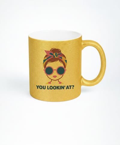 Gouden Glitter Mok - You Lookin' At? - Koffiemok met Attitude