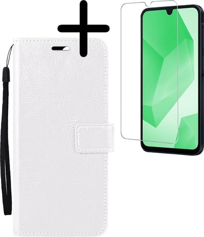 Hoesje Met Screenprotector - Geschikt voor Samsung Galaxy A16 - Luxe Pasjeshouder - Bookcase Portemonee - Flip Case - Kunstleer Book Case - Flipcase - Book Cover - Walletcase - Portemonneehoes - Wit