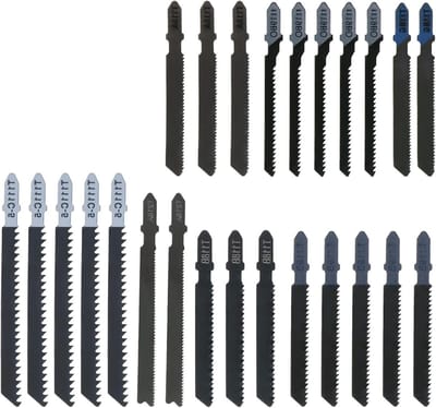 Allecto- Zaagbladen - Zacht Hout - 25 stuks - Metaal - Kunststof - Zaagmachine Accessoires - Geschikt voor T119BO T119B T111C T218A T118A T118B T118G - Zilver Zwart Rood .