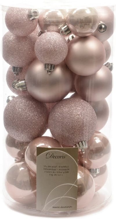 Decoris kerstballen - 60x st - lichtroze - 4-5-6 cm - kunststof - kerstversiering