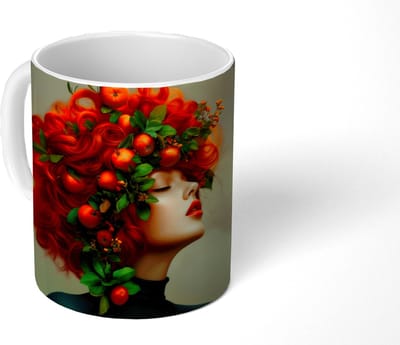 Mok - Koffiemok - Vrouw - Appels - Rood - Bladeren - Mokken - 350 ML - Beker - Koffiemokken - Theemok