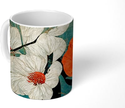Mok - Koffiemok - Bloemen - Planten - Vintage - Azië - Oranje - Mokken - 350 ML - Beker - Koffiemokken - Theemok