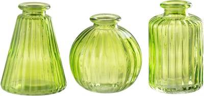 J-Line vaas Tola - glas - groen - 3 stuks - 8 cm hoog