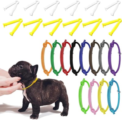 SnelShoppen - Puppy ID Halsbanden + Navelstreng Clip, 12 Stuks ID Ringen Identificatie Puppy Halsband, 12 Stuks Wegwerp Plastic Varkens Navelstreng Kl