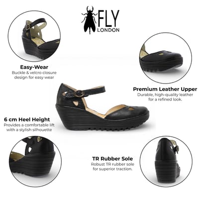 Fly London Yuna damessandalen met sleehak van zwart leer