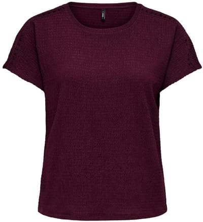 Only bordeaux dames t-shirt   Ronde hals   Regular fit   Structuur patroon   Duurzaam   Korte mouw Bordeaux XS