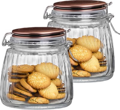 Urban Living Weckpot/inmaakpot - 2x - 1L - glas - beugelsluiting - koperen deksel
