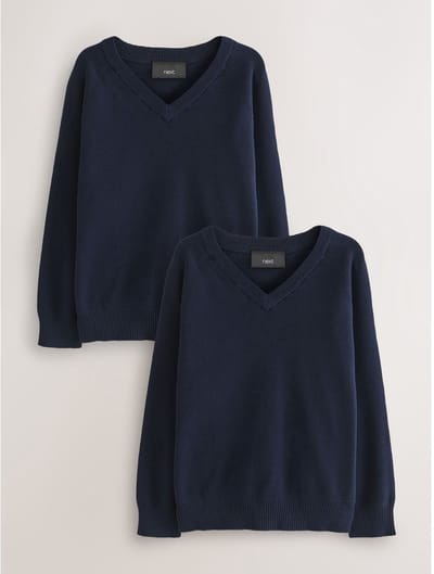 Next - Jongens - Set van 2 gebreide schooltruien met V-hals - Blauw