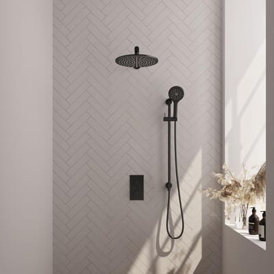 Brauer Black Edition Thermostatische Regendoucheset Inbouw - Hoofddouche 30 cm - Rechte Wandarm - 3 Weg - Handdouche 3 Standen - Doucheslang - Geintegreerde Glijstang - Mat Zwart