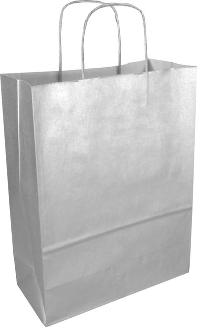 Tas | Kraftpapier | gedraaid papieren koord | 26x 12x35cm | draagtas | zilver | 50 stuks