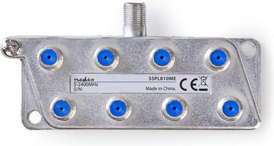 Nedis Satellietsplitter - 5 - 2400 MHz - 18.5 dB - Aantal ingangen: 1 - Outputs: 8 - Impedantie: 75 Ohm - Zink - Zilver
