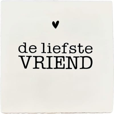 Snoes Spreuktegel – De liefste VRIEND – Wit met Zwart – Inclusief Plakhaakje – Handgemaakt Spaans Keramiek 10x10 cm – Cadeau Vriendschap – Persoonlijk Kado Bestie