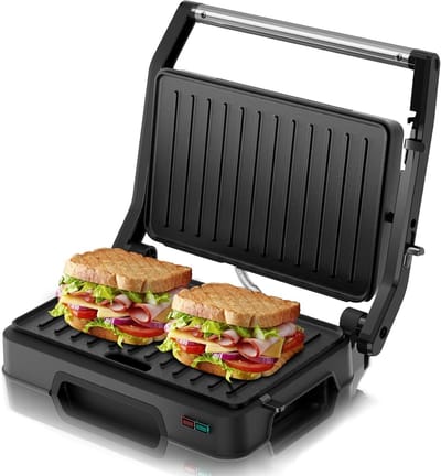 Contactgrill Sandwichmaker - Paninigrill Tosti-ijzer - Snel Lunchen Grillen - 180 Graden Opening - 24x28x4 cm - Zwart
