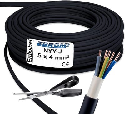 NYY-J Aardkabel 5x4 mm² Zwart - Flexibele Stroomkabel voor Buiten & Grond - Per Meter