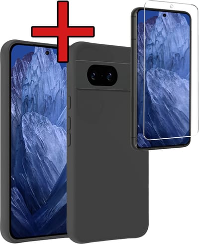 Hoesje - Met Screenprotector - Geschikt voor Google Pixel 8a - Sterk & Shockproof - Telefoon Hoes - Back Cover - Siliconen Case - Telefoonhoes - Zwart