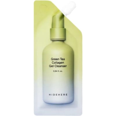 HIDEHERE – Green Tea Collagen Gel Cleanser 25ml – Koreaanse Gezichtsreiniger met Groene Thee & Collageen – Diep Reinigend & Kalmerend – Duurzame, Reisvriendelijke Verpakking