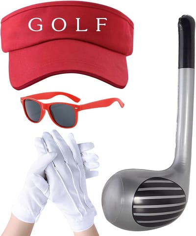 4-Pack Opblaasbaar Golf Kostuum voor Volwassenen - 76 cm Golfclub, Zonnehoed en Zonnebril voor Feest en Halloween voor Mannen, Vrouwen en Kinderen